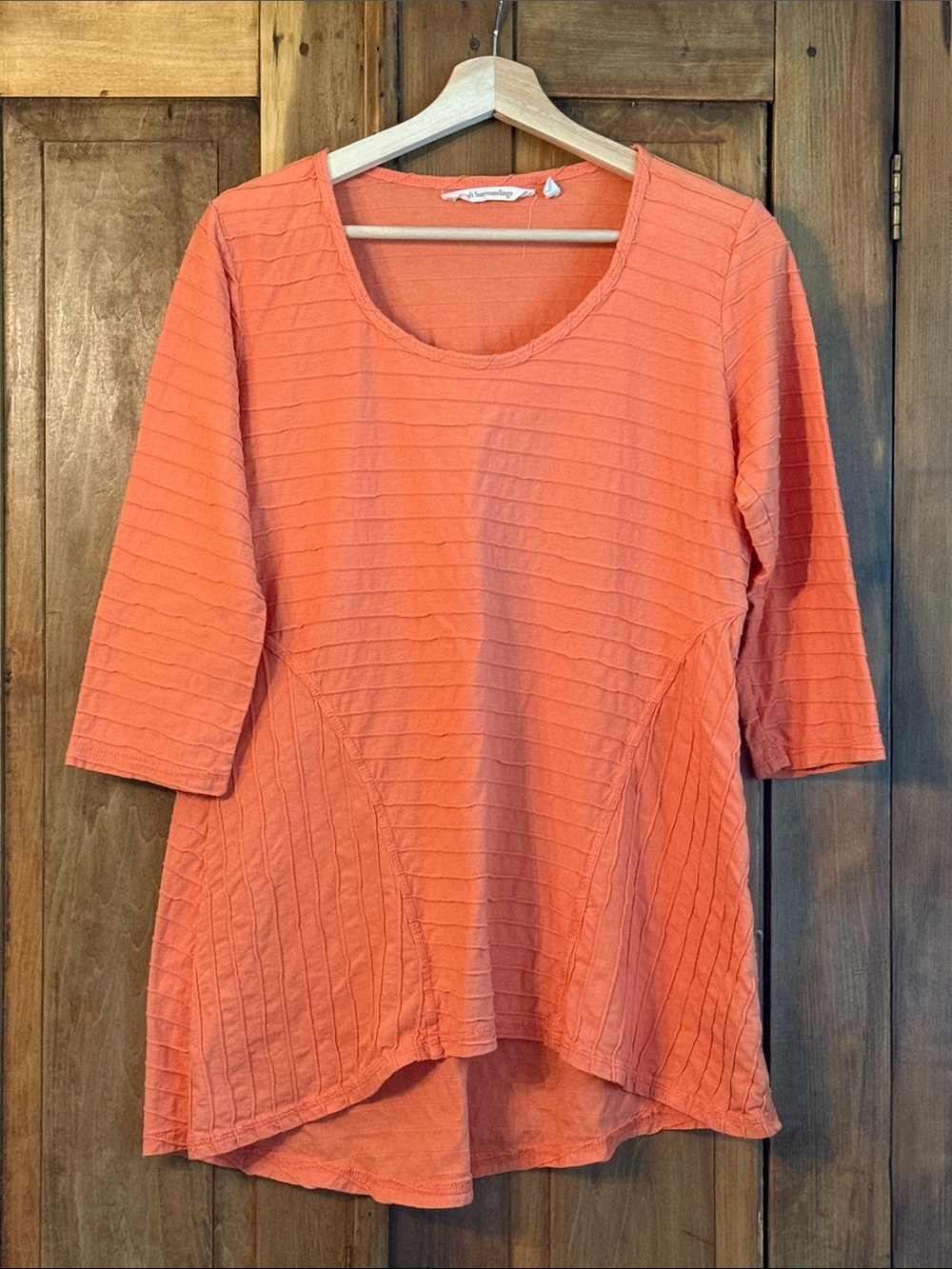 Soft Surroundings S Coral Scoop Neck 3/4 Sleeve Textured Tunic Cotton Comfy